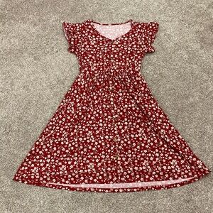 Burgundy Flowery Midi Dress for Women